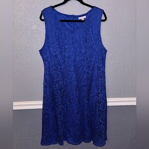 Elegant Size 20W Blue Lace Midi Dress